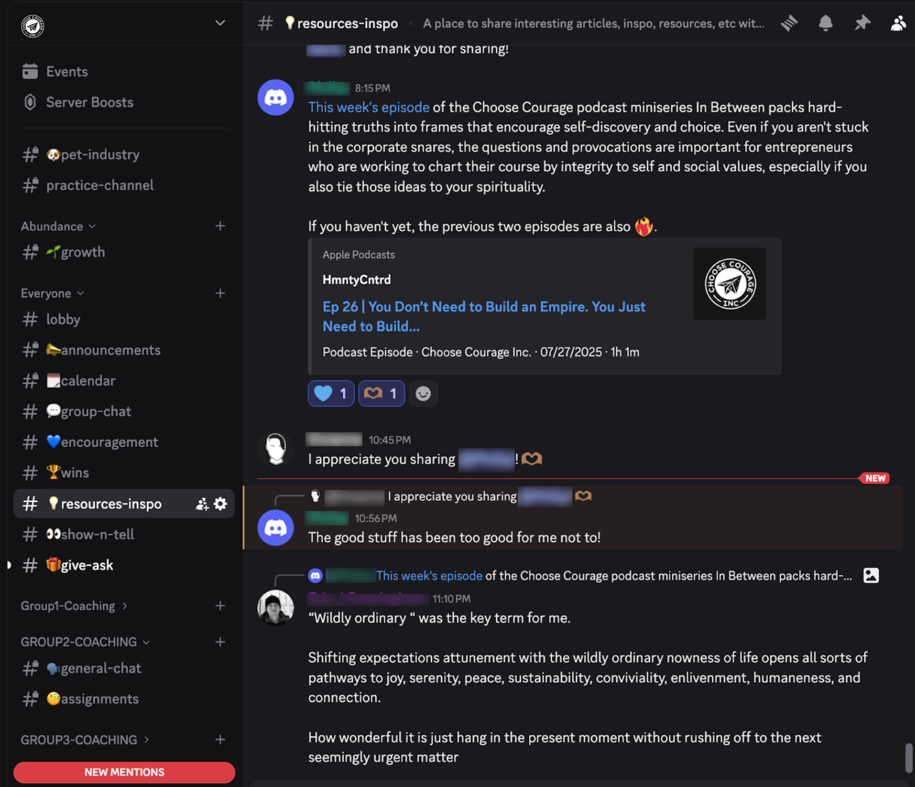 Discord server chat with podcast episode discussion